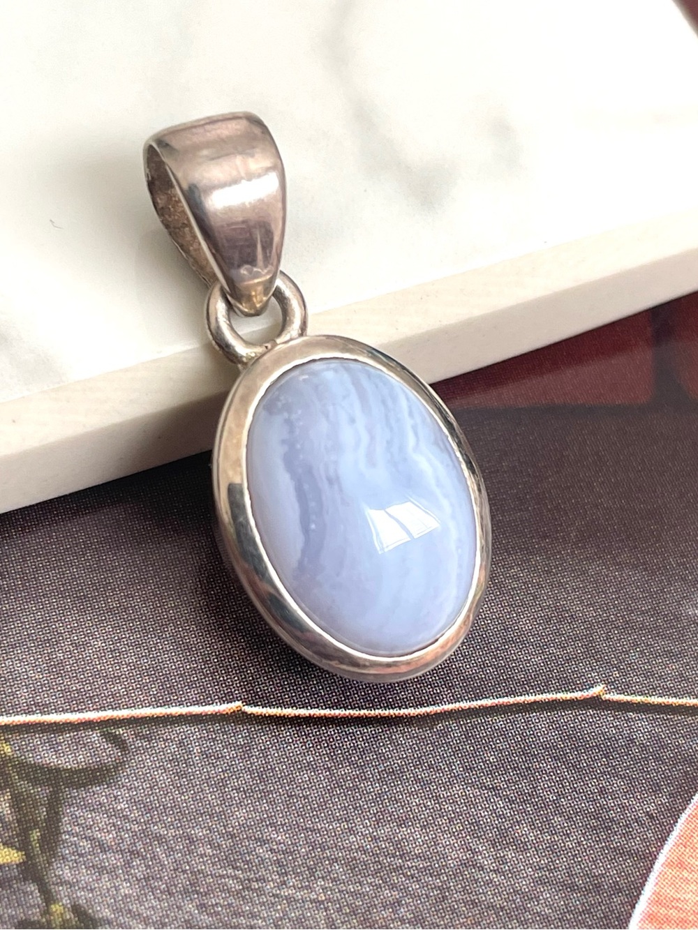925 Sterling Silver Natural Lace Agate Pendant! B O H O